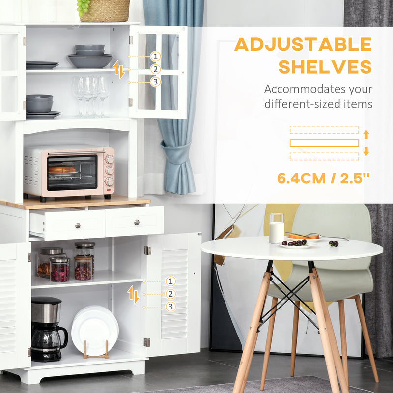 HOMCOM Coastal Kitchen Cupboard Storage Cabinet Unit for Dining Room, White
