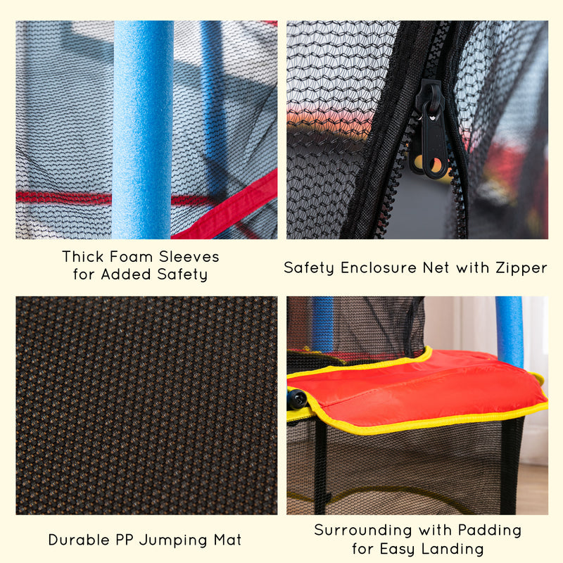 HOMCOM Trampoline for Kids w/Enclosure Net Built-in Zipper Safety Pad 3-6 Year