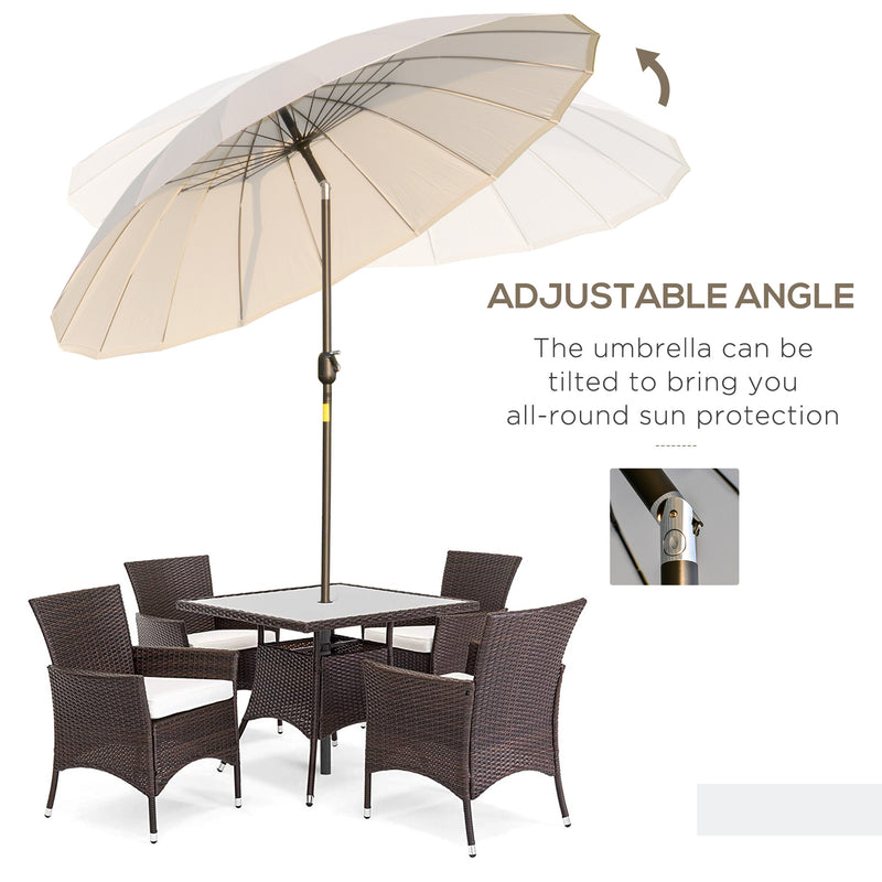Outsunny 2.6m Round Curved Adjustable Parasol Outdoor Metal Pole Off-White