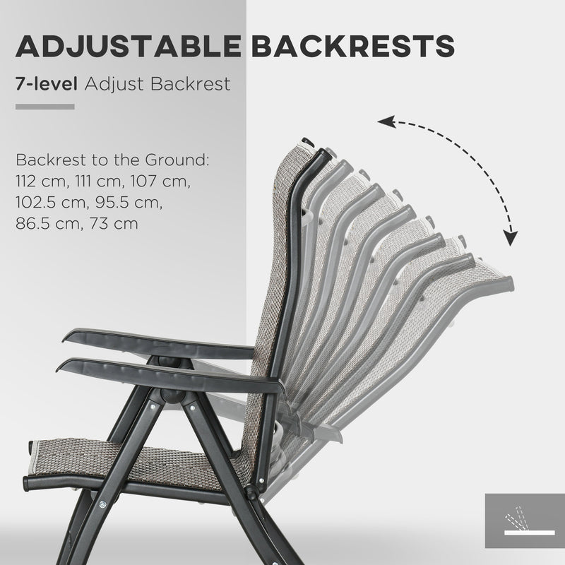 Outsunny Set of 2 Outdoor Rattan Folding Chair Set w/ Adjustable Backrest Brown