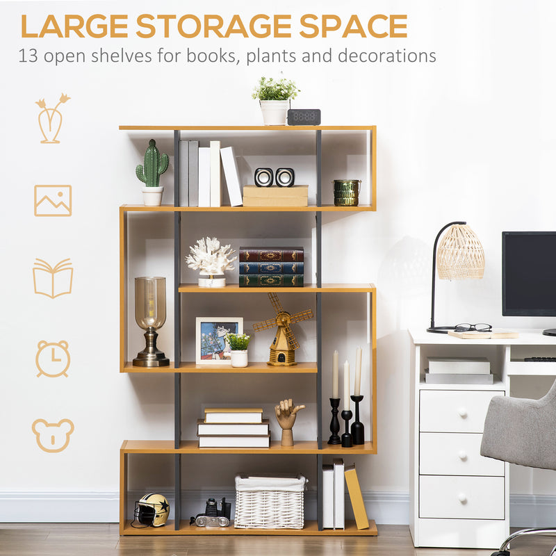 HOMCOM 5-Tier Bookshelf Freestanding Decorative Storage Shelves for Home Natural
