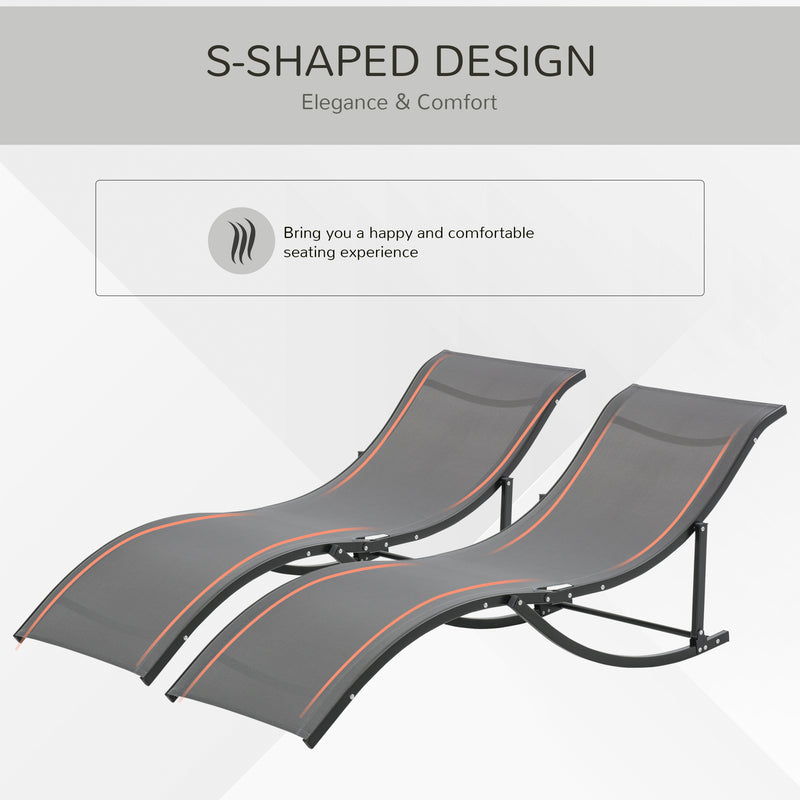 Outsunny Set of 2 Zero Gravity Lounge Chair Recliners Sun Lounger Dark Grey