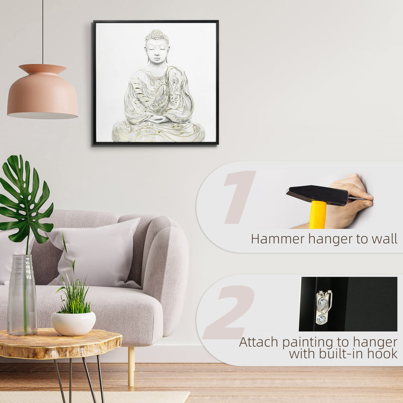 HOMCOM Gold Textured Canvas Wall Art Buddha for Living Room Bedroom, 83x83cm