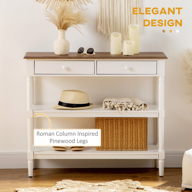 HOMCOM Console Table with Storage Shelves and Drawers for Living Room, Entryway