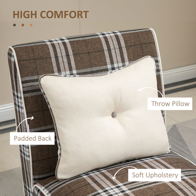 HOMCOM Dining Chair Linen-Touch Fabric Kitchen Chair W/ Rubber Wood Legs Brown