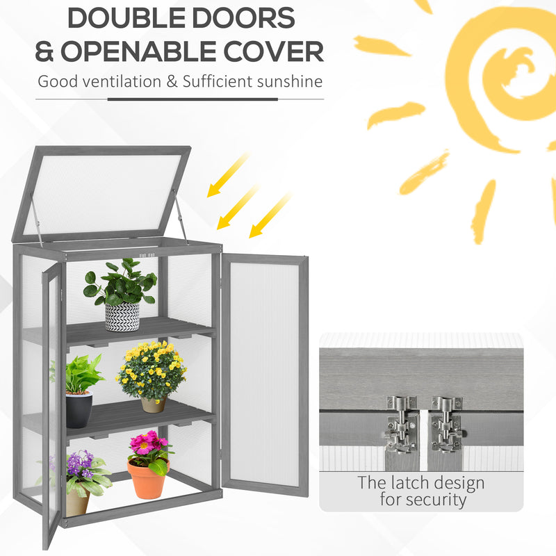 Outsunny 2 Shelves Wooden Cold Frame Grow House Greenhouse Outdoor Plant Storage