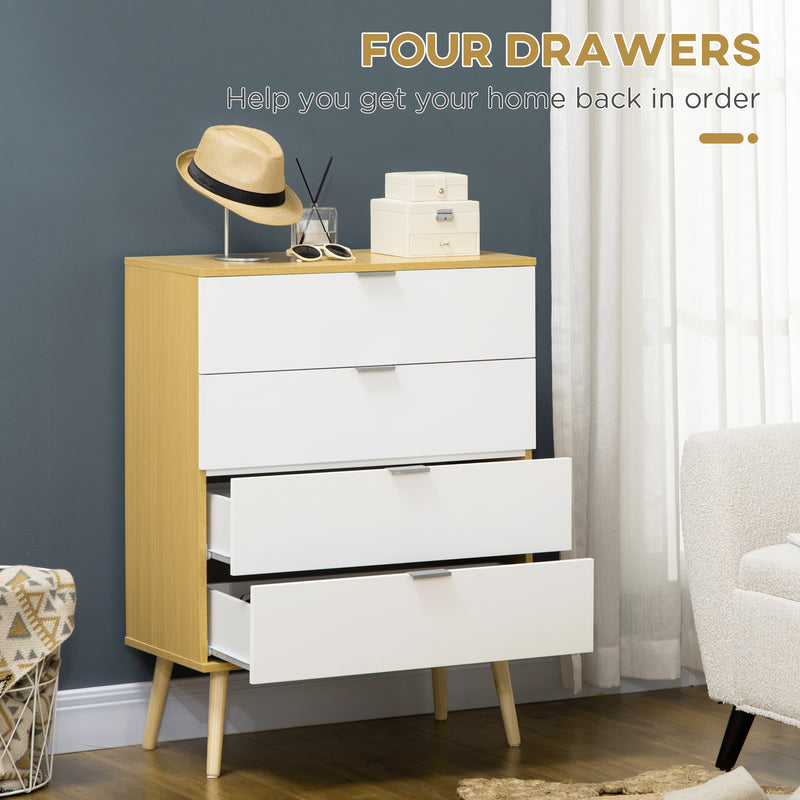 HOMCOM Chest of Drawers, 4 Drawer Unit Storage Cabinet, White and Natural