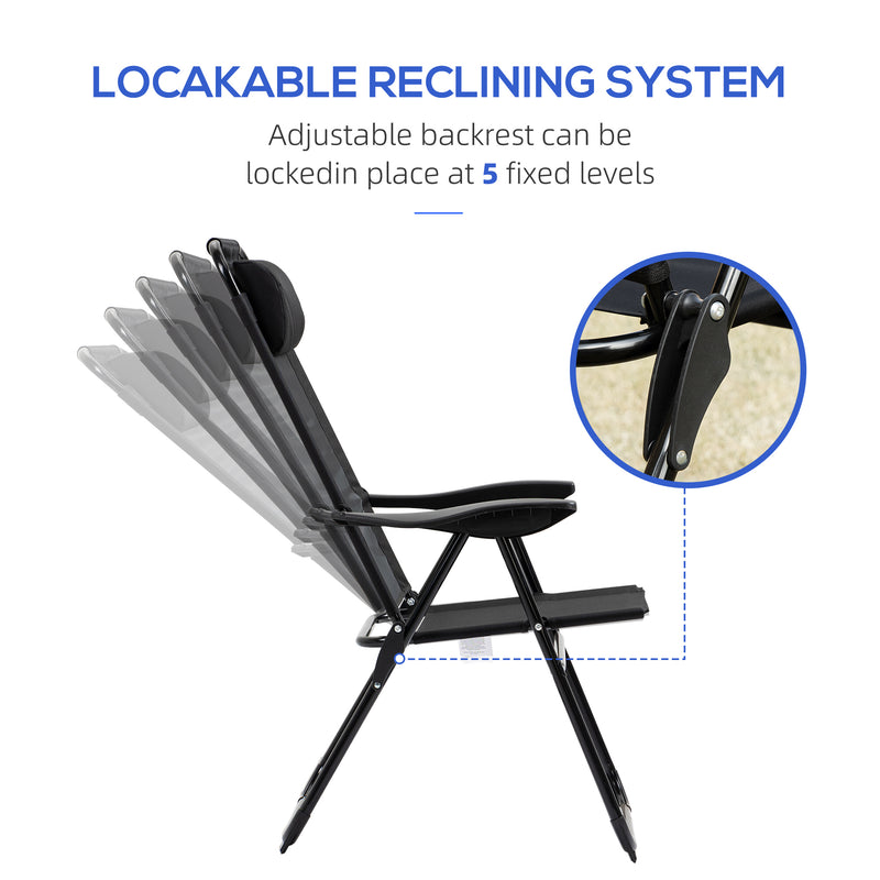 Outsunny Set of 2 Metal Portable Folding Recliner w/ Adjustable Backrest, Black