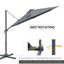 Outsunny 3(m) Cantilever Parasol Patio Umbrella w/ Crank Solar Lights Dark Grey