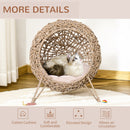 PawHut Wicker Cat House, Ball-Shaped Rattan Raised Cat Bed - Natural Wood Finish