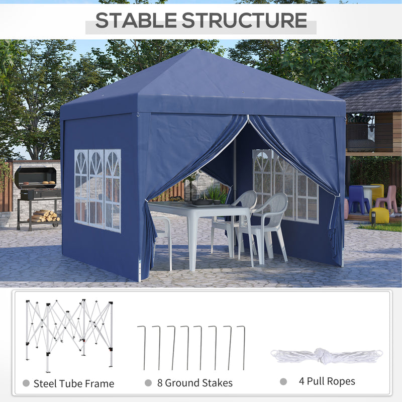Outsunny 3mx3m Pop Up Gazebo Party Tent Canopy Marquee with Storage Bag Blue