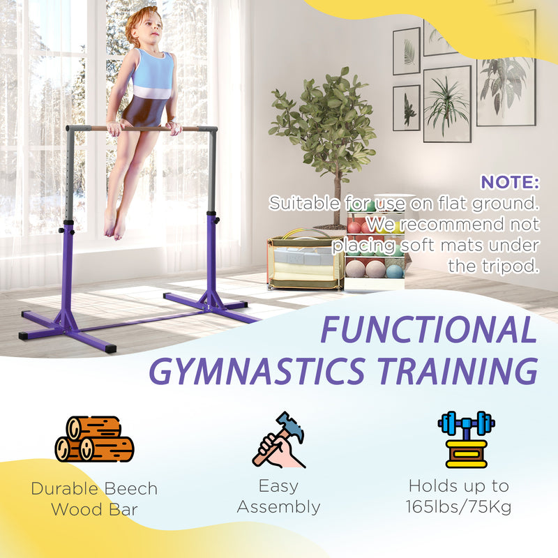 HOMCOM Adjustable Kids Gymnastics Bar Horizontal Training Steel Frame Purple