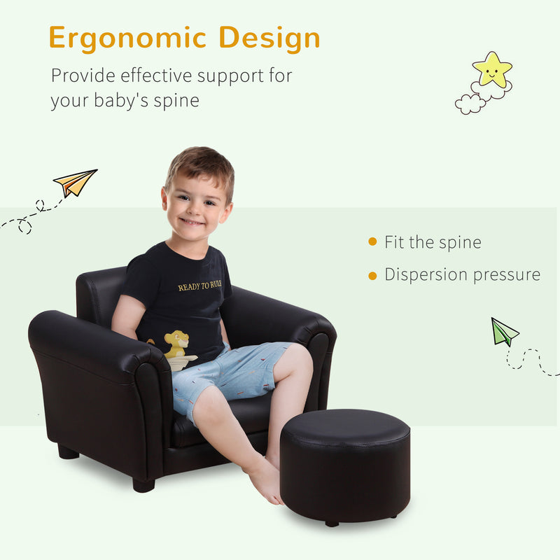 HOMCOM Kids Sofa Chair Set Armchair Seating Seat Bedroom Playroom Stool Black