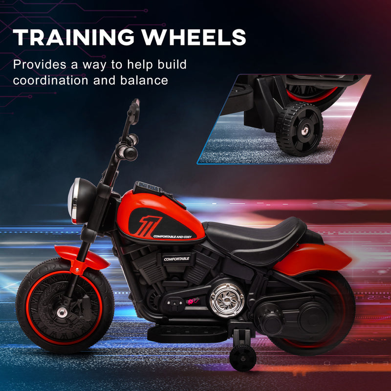 HOMCOM 6V Electric Motorbike with Training Wheels, One-Button Start - Red