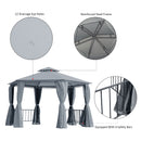 Outsunny 3 x 3(m) Gazebo Canopy 2 Tier Patio Shelter Steel for Garden Grey