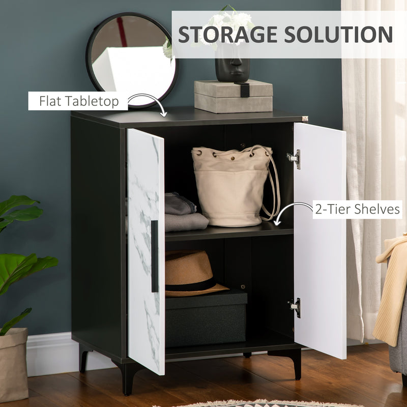 HOMCOM Storage Cabinet with Marble Effect Doors and Adjustable Shelf, Black