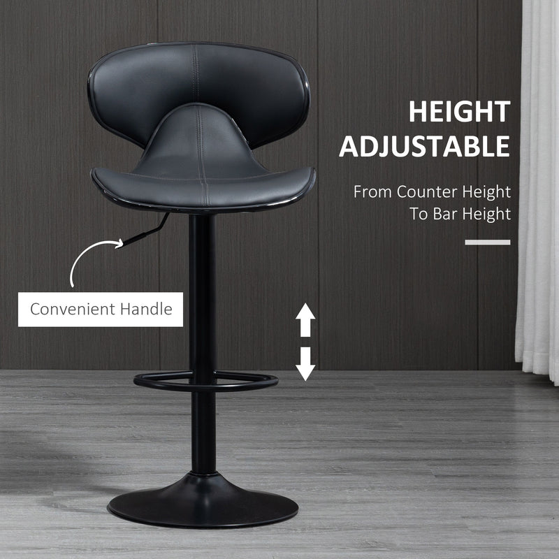 HOMCOM Grey Adjustable Swivel Bar Stools Set of 2, Barstools for Counter Bar