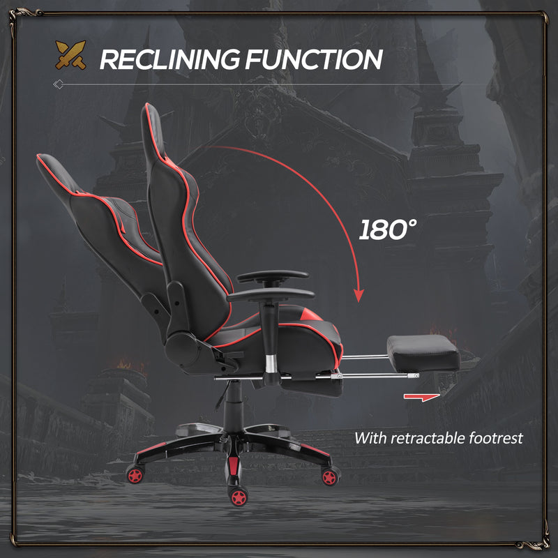 HOMCOM High Back Gaming Chair PU Leather Computer Chair with Footrest Red
