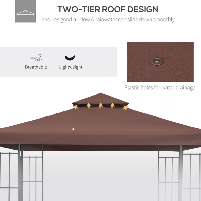 Outsunny 3(m) 2 Tier Garden Gazebo Top Cover Replacement Canopy Roof Coffee