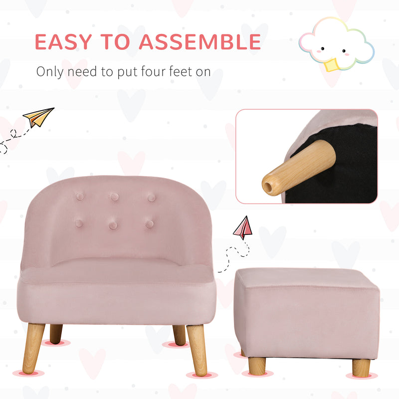 HOMCOM Toddler Chair 2pcs Kids Sofa Set Sofa & Ottoman for 3-5 years old Pink