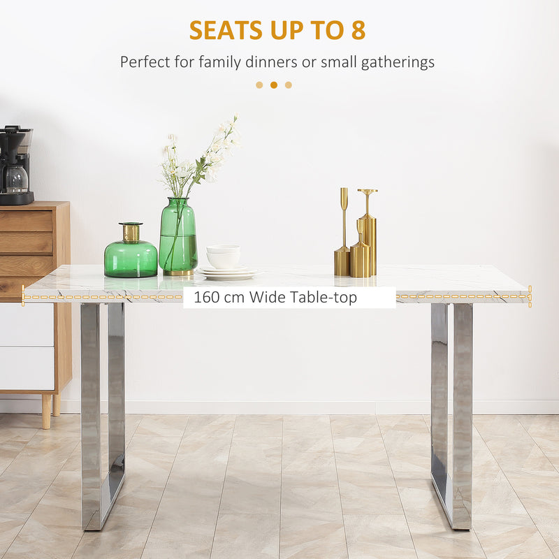HOMCOM 160 cm Rectangular Dining Table Kitchen Table for 6-8 People White