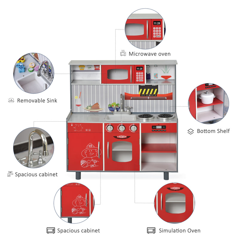 HOMCOM Multifunction Kids Kitchen Set Doll House Pretend Cooking Set Red