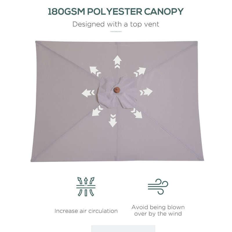 Outsunny Wooden Patio Umbrella Market Parasol Outdoor Sunshade 6 Ribs Grey