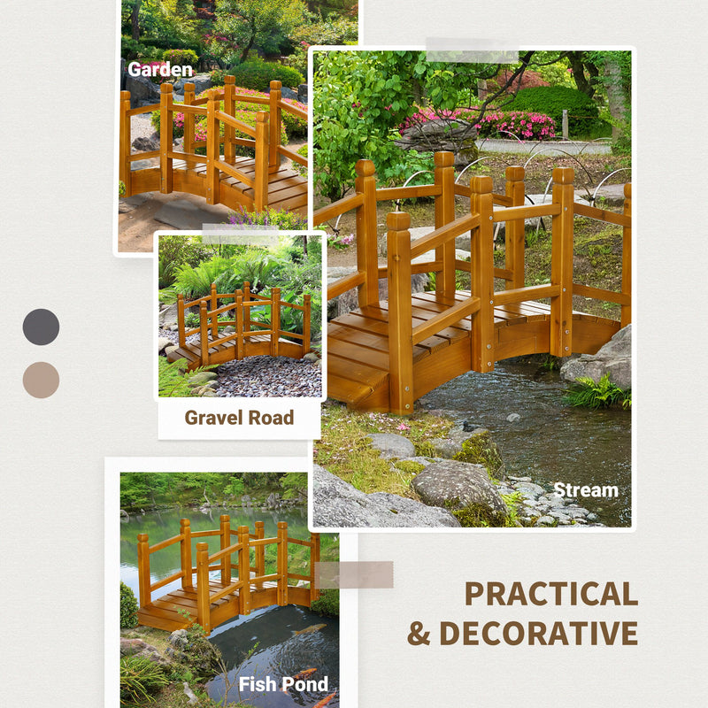 Outsunny Garden Bridge with Safety Railings for Pond Creek Stream, Brown