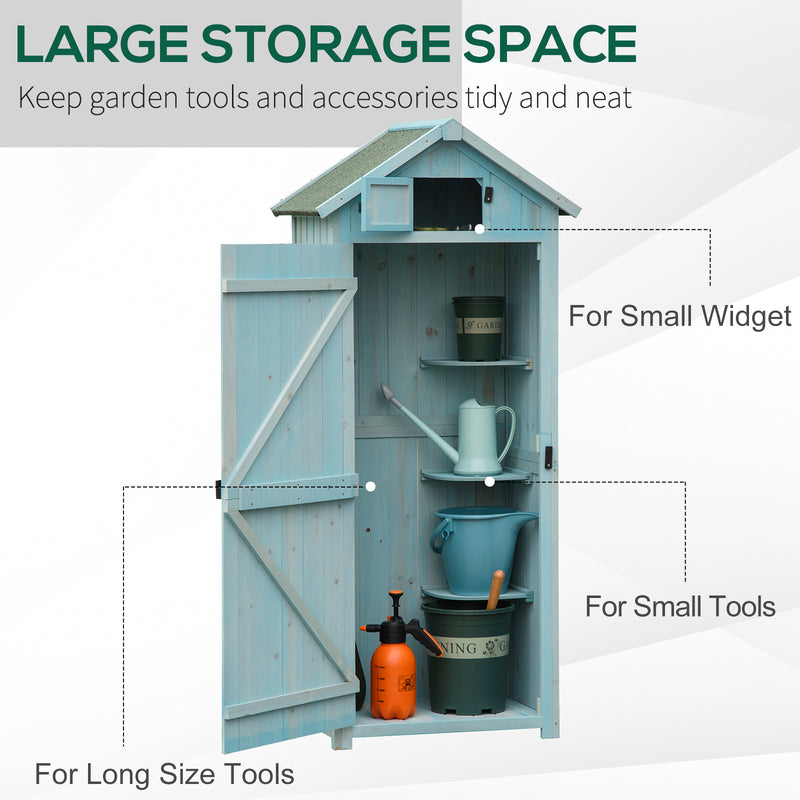 Outsunny Wooden Garden Storage Shed Tool Storage Box, 77 x 54 x 179 cm, Blue