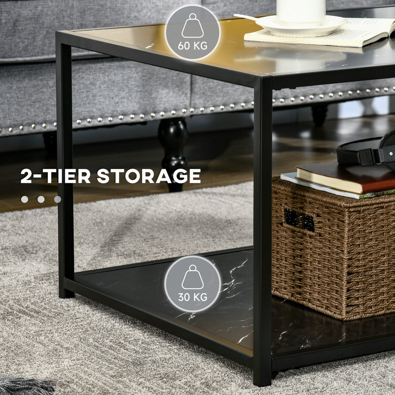 HOMCOM Coffee Table Cocktail Table w/ Faux Marble Top and Steel Frame, Black