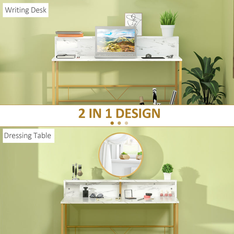 HOMCOM Dressing Table Vanity Makeup Desk W/ Faux Marble and Steel Frame White