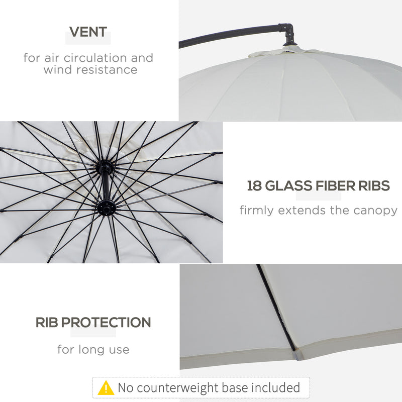 Outsunny 3(m) Cantilever Shanghai Parasol w/ Crank Handle, Cross Base, Off-White
