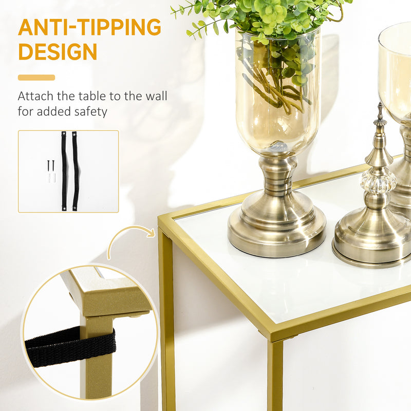 HOMCOM Modern Console Table Tempered Glass Top Sofa Table Steel Frame White