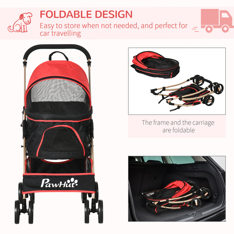 PawHut Detachable Pet Stroller with Rain Cover for Small and Tiny Dogs, Red