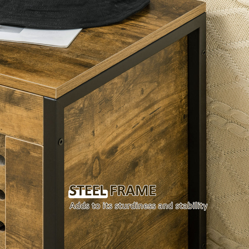 HOMCOM Louvred Storage Shoe Bench Chest with Lift Top for Bedroom, Rustic Brown