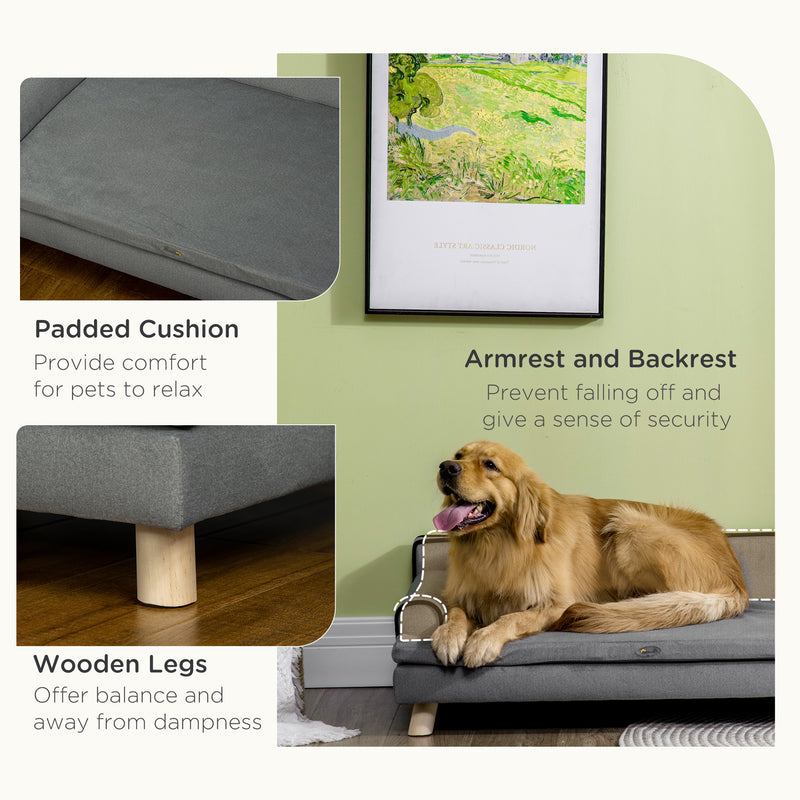 PawHut Dog Sofa w/ Legs, Water-Resistant Fabric for Large, Medium Dogs - Grey