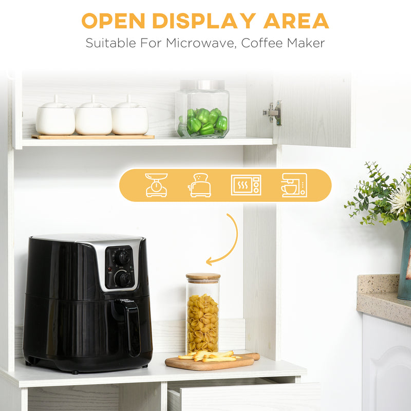 HOMCOM Kitchen Cupboard with Hutch Pantry Storage Cabinet Hutch Microwave Shelf