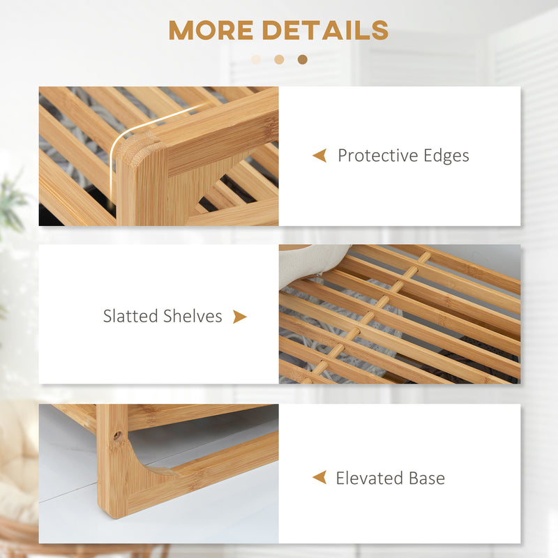 HOMCOM Bamboo Shoe Rack, 3-tier Shoe Storage Shelf for 9 Pair Shoes for Entryway