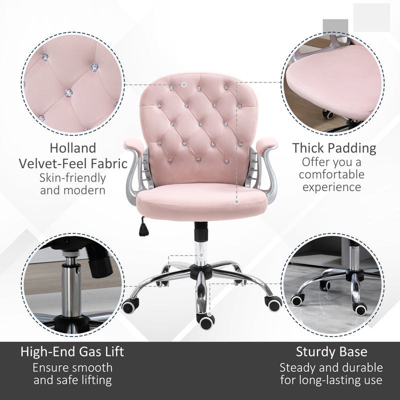 Vinsetto Office Chair Velour Diamond Tufted Padded Ergonomic 360° Swivel Pink