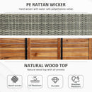 Outsunny Patio PE Rattan Wicker Storage Bench Box with Natural Wood Top Lid