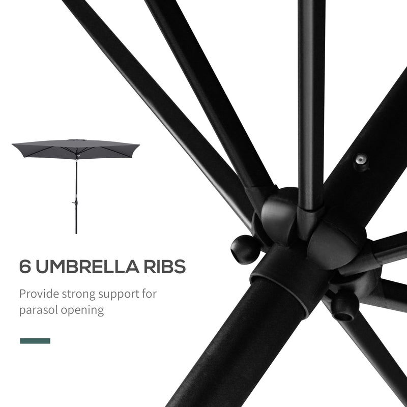 Outsunny 2 x 3(m) Garden Parasol Rectangular Market Umbrella w/ Crank Dark Grey