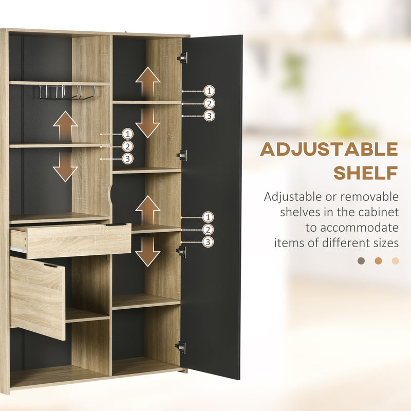 HOMCOM Kitchen Cupboard Storage Cabinet Adjustable Shelves, Wine Glass Rack