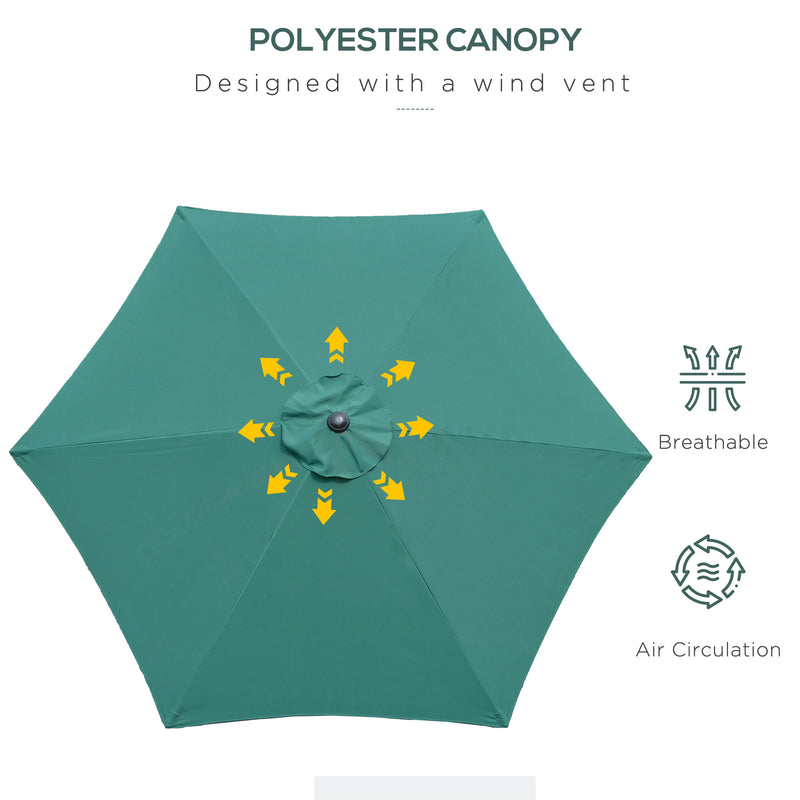 Outsunny Patio Umbrella Parasol Sun Shade Garden Aluminium Green 2.7M
