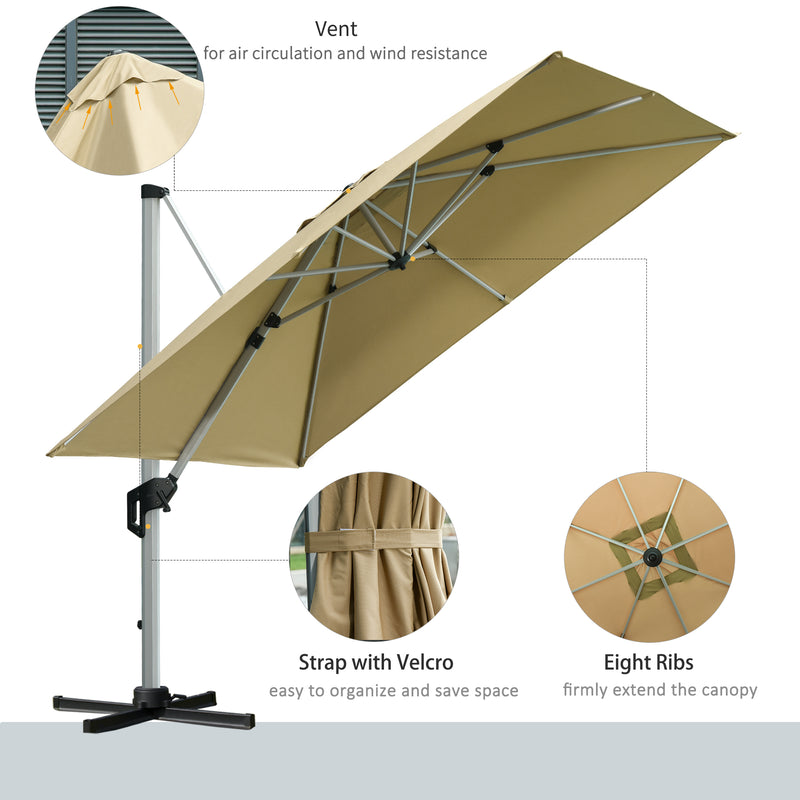 Outsunny 3(m) Cantilever Roma Parasol w/ Crank & Tilt, 360°Rotating, Beige