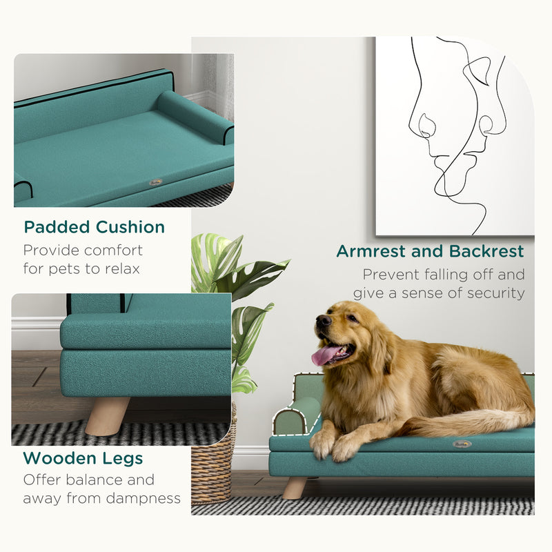 PawHut Dog Sofa w/ Legs, Water-Resistant Fabric for Large, Medium Dogs - Green