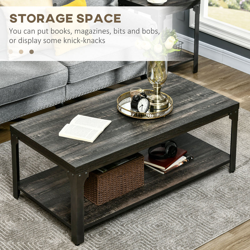 HOMCOM Rustic Coffee Table, 2-Tier Centre Table W/ Storage and Steel Frame