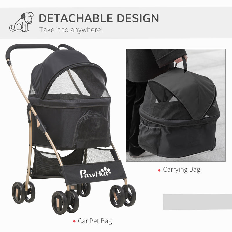 PawHut Detachable Pet Stroller with Rain Cover for Small and Tiny Dogs, Black