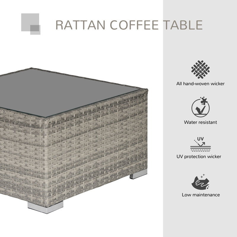 Outsunny Patio Wicker Coffee Table w/ Glass Top Suitable for Garden Backyard