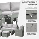 Outsunny 6pc Padded Outdoor Rattan Wicker 3-Seat Sofa Recliner Footstool Table - Light Grey