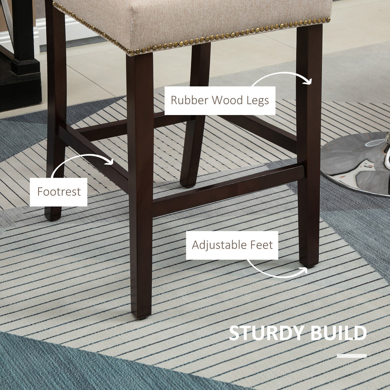 HOMCOM Modern Fabric Bar Stools Set of 2 Bar Chairs with Back Footrest Beige